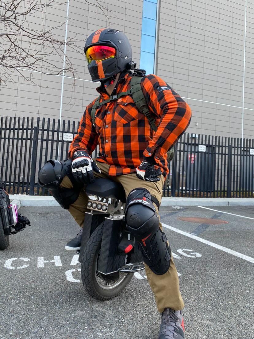 Protective Flannel Shirt "Autumn Blast" - Orange and Black Checkered with Pads