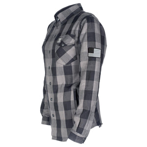 Protective Flannel Shirt for Women - Grey Checkered with Pads