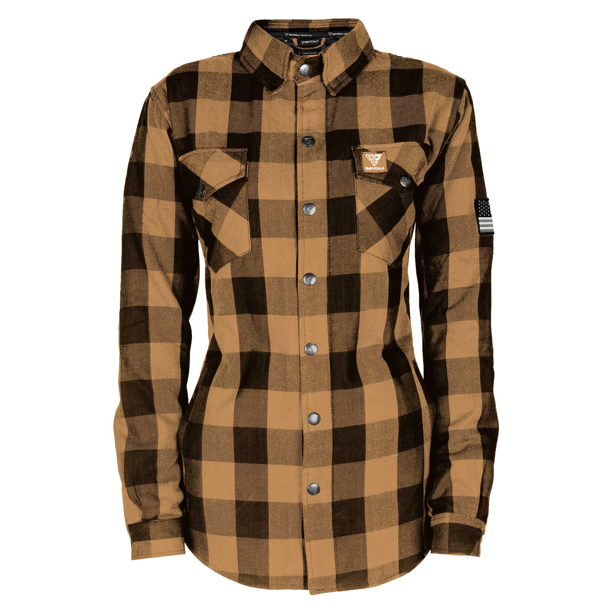 Protective Flannel Shirt for Women - Camel Checkered with Pads