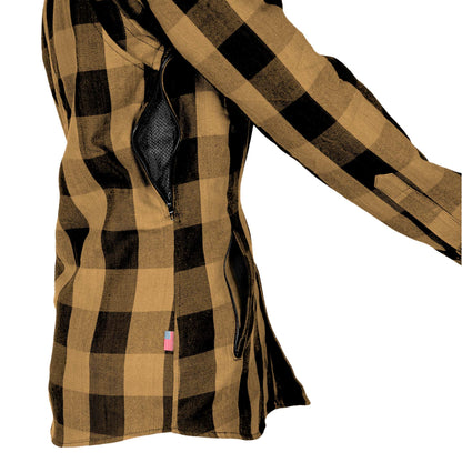 Protective Flannel Shirt for Women - Camel Checkered with Pads
