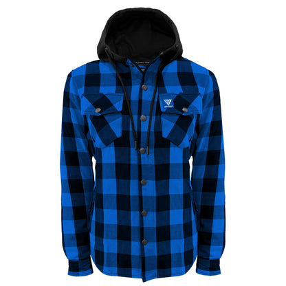 Protective Flannel Hoodie for Women - Blue and Black Checkered with Pads