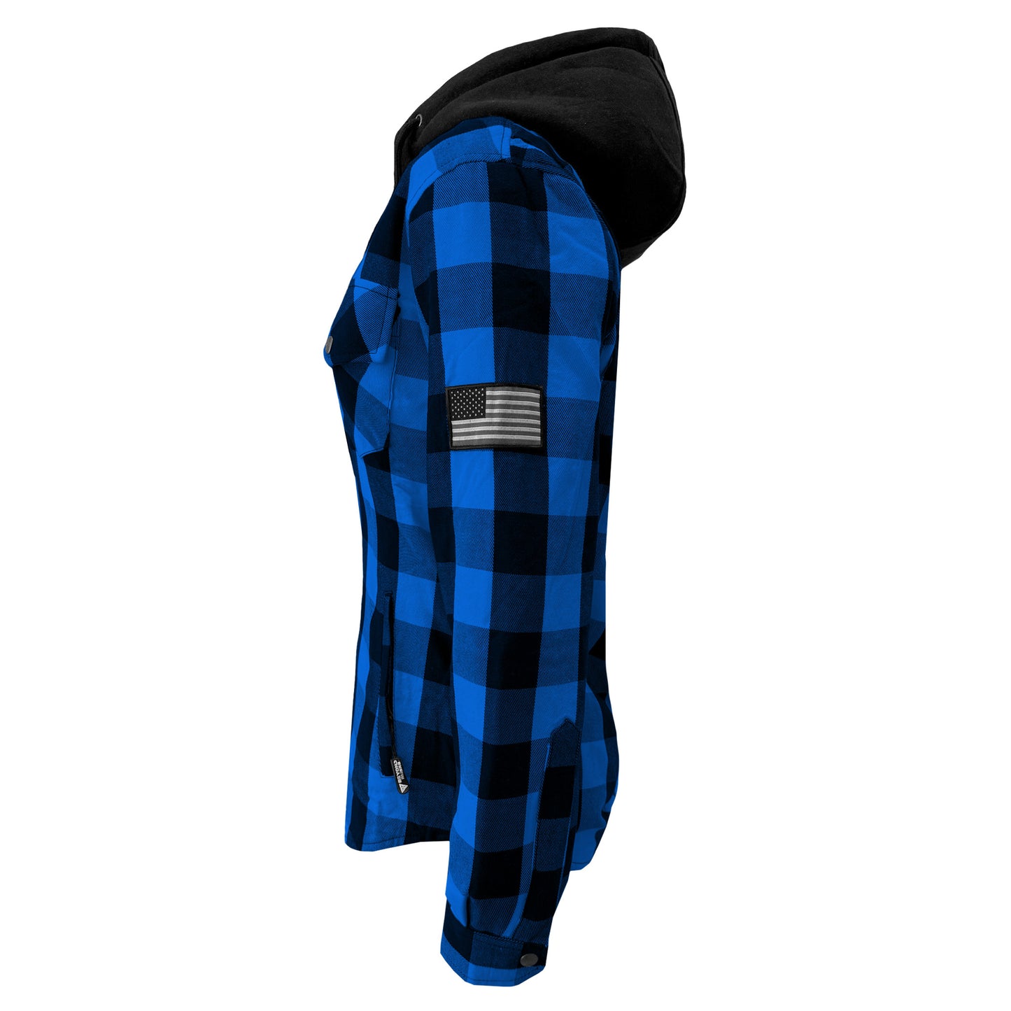 Protective Flannel Hoodie for Women - Blue and Black Checkered with Pads