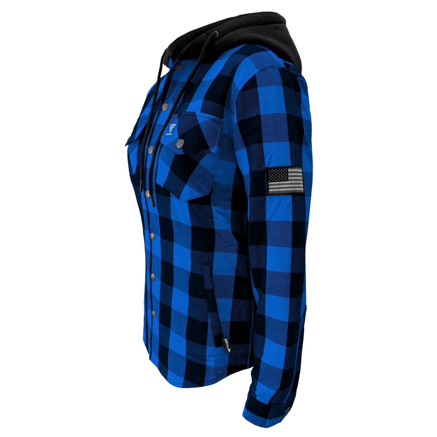 Protective Flannel Hoodie for Women - Blue and Black Checkered with Pads