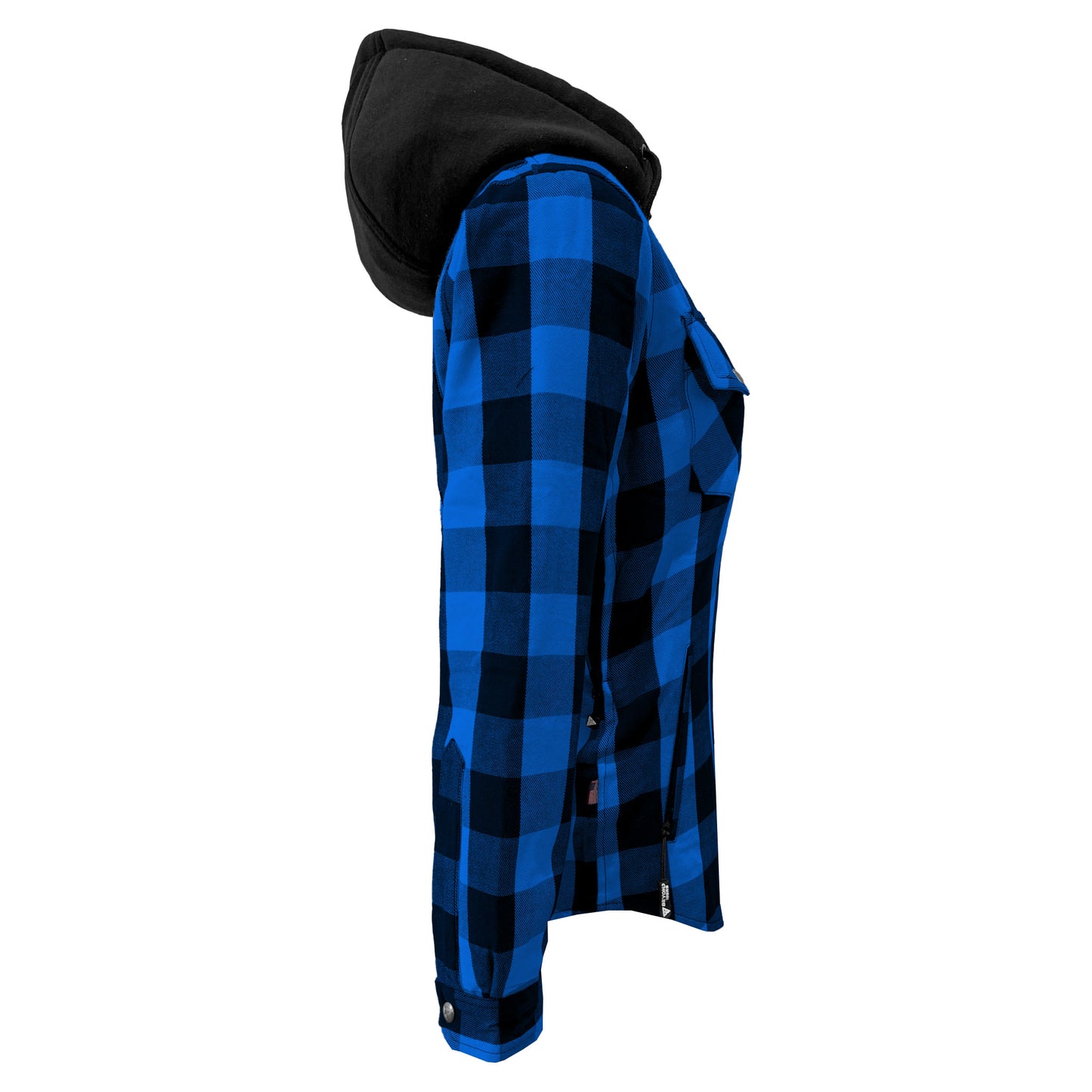 Protective Flannel Hoodie for Women - Blue and Black Checkered with Pads