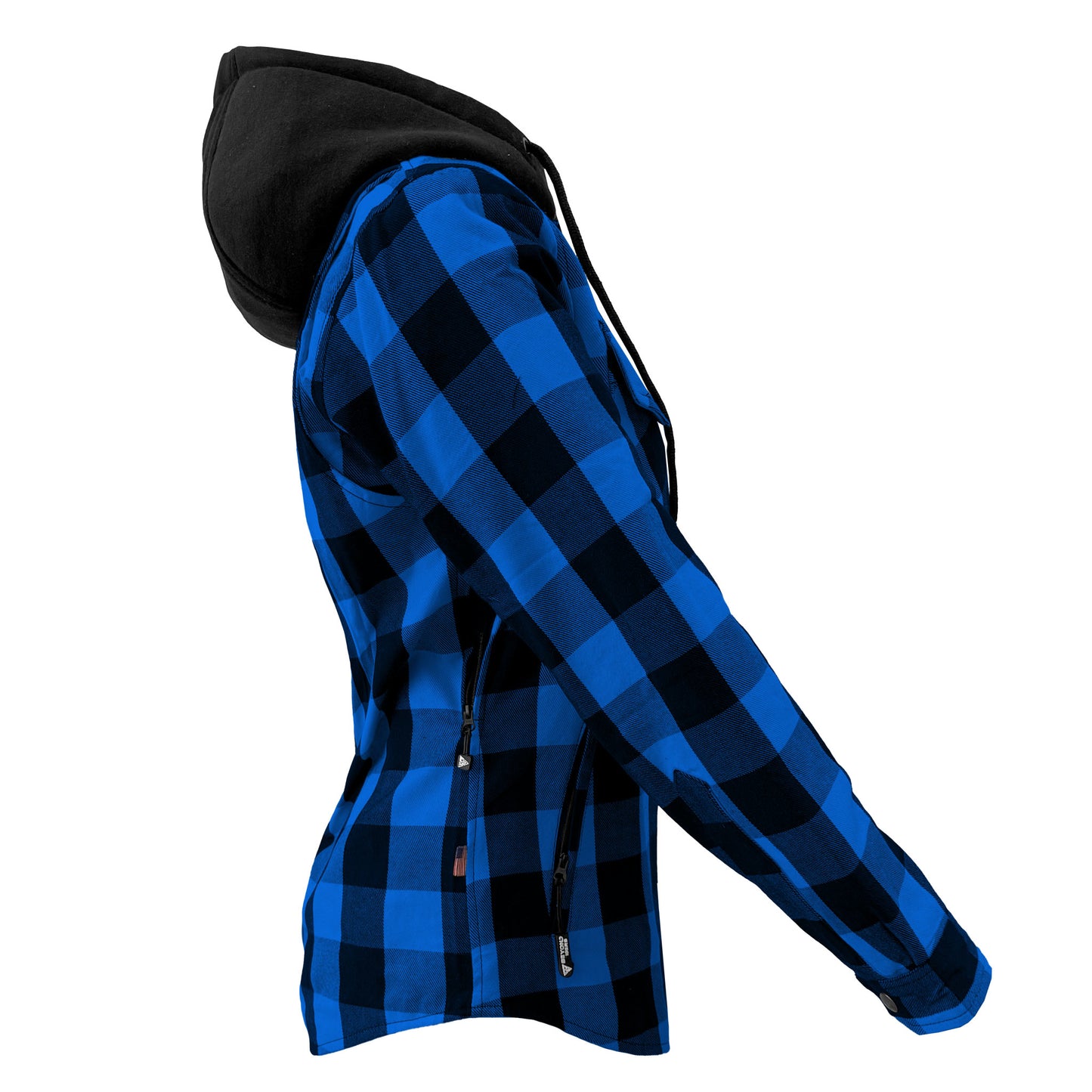 Protective Flannel Hoodie for Women - Blue and Black Checkered with Pads