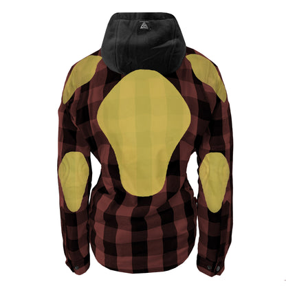 Protective Flannel Hoodie for Women - Brown and Black Checkered with Pads
