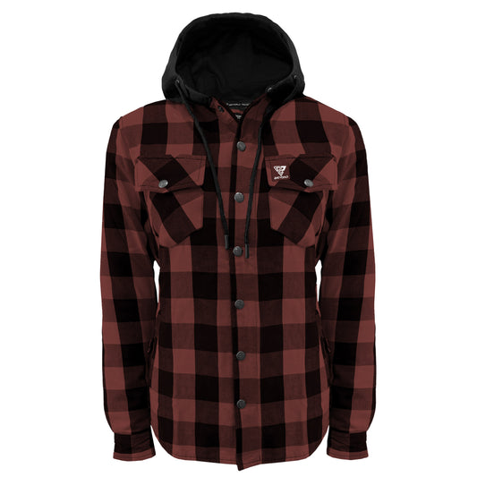 Protective Flannel Hoodie for Women - Brown and Black Checkered with Pads