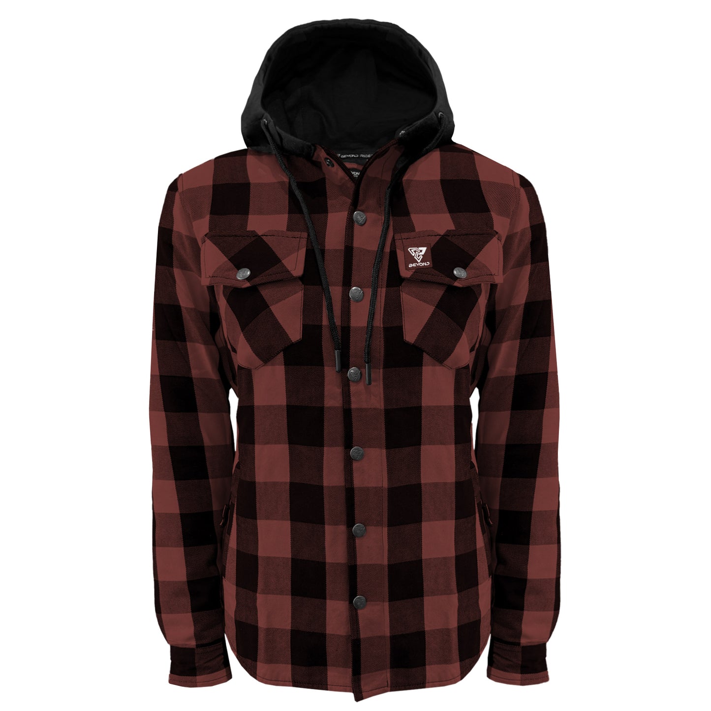 Protective Flannel Hoodie for Women - Brown and Black Checkered with Pads