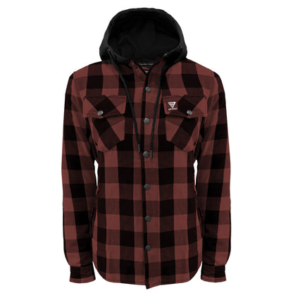 Protective Flannel Hoodie for Women - Brown and Black Checkered with Pads