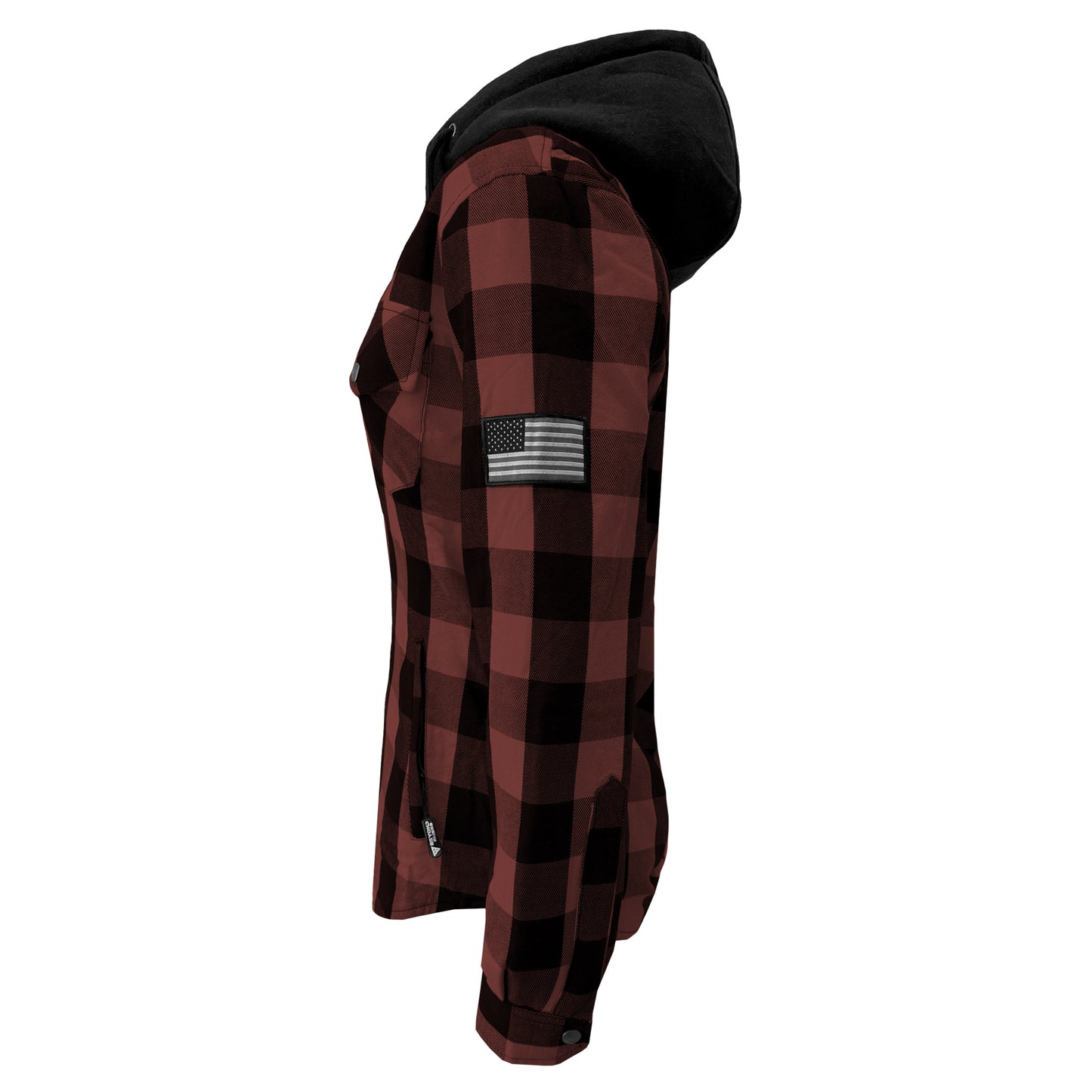 Protective Flannel Hoodie for Women - Brown and Black Checkered with Pads