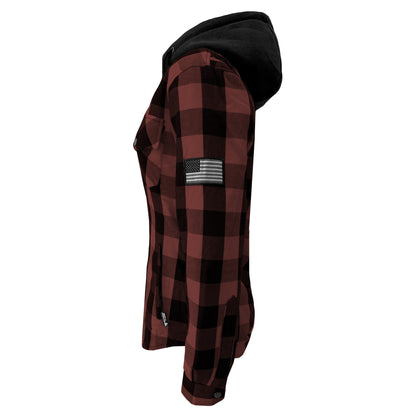 Protective Flannel Hoodie for Women - Brown and Black Checkered with Pads