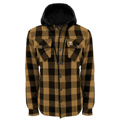 Protective Flannel Hoodie for Women - Camel and Black Checkered with Pads