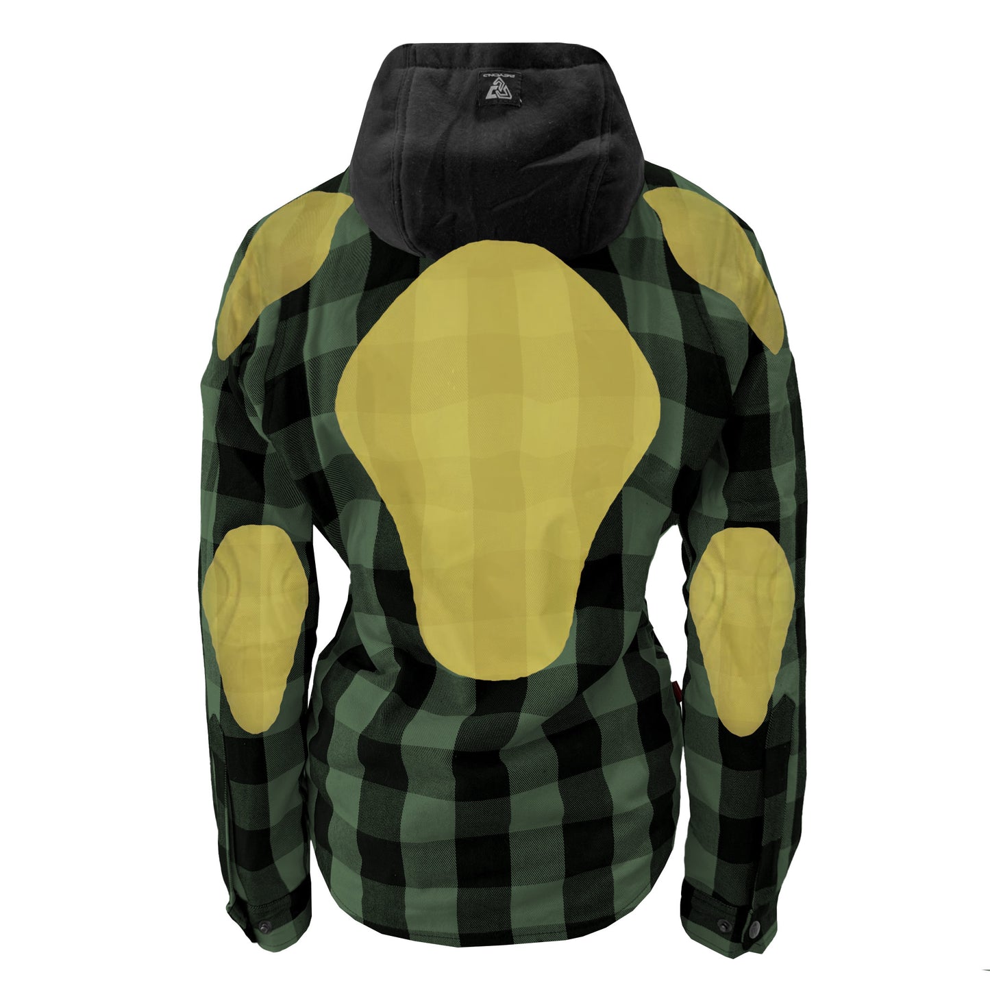 Protective Flannel Hoodie for Women - Dark Green and Black Checkered with Pads