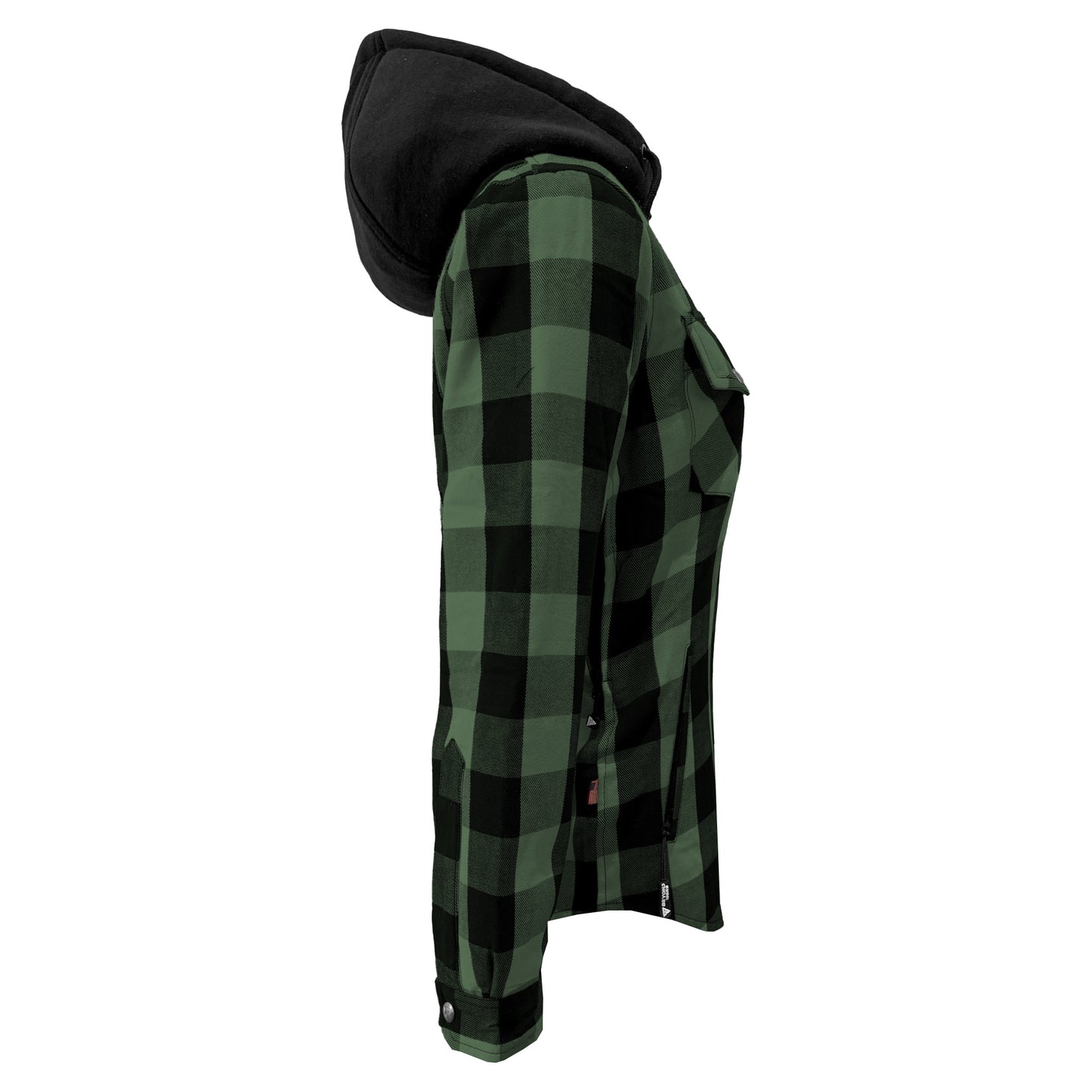 Protective Flannel Hoodie for Women - Dark Green and Black Checkered with Pads