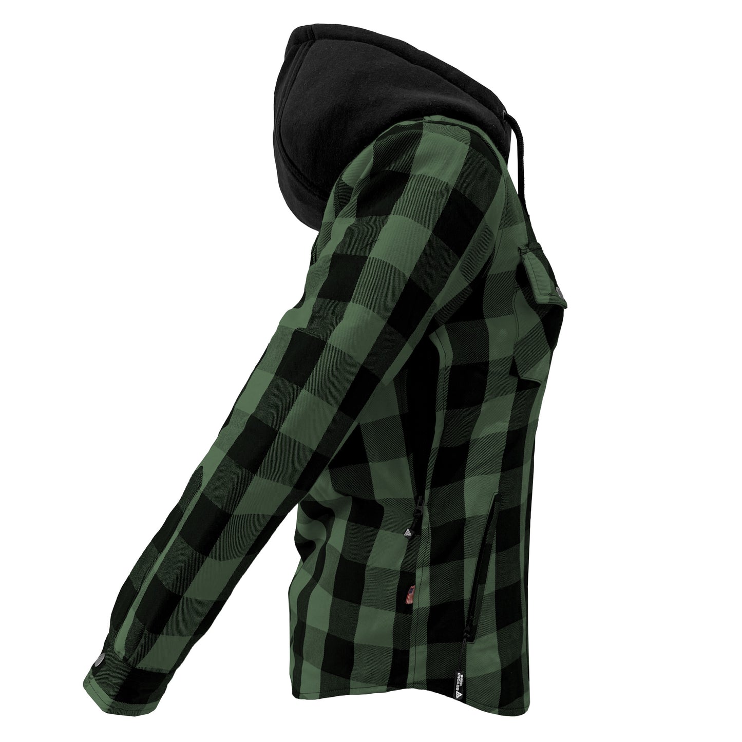Protective Flannel Hoodie for Women - Dark Green and Black Checkered with Pads