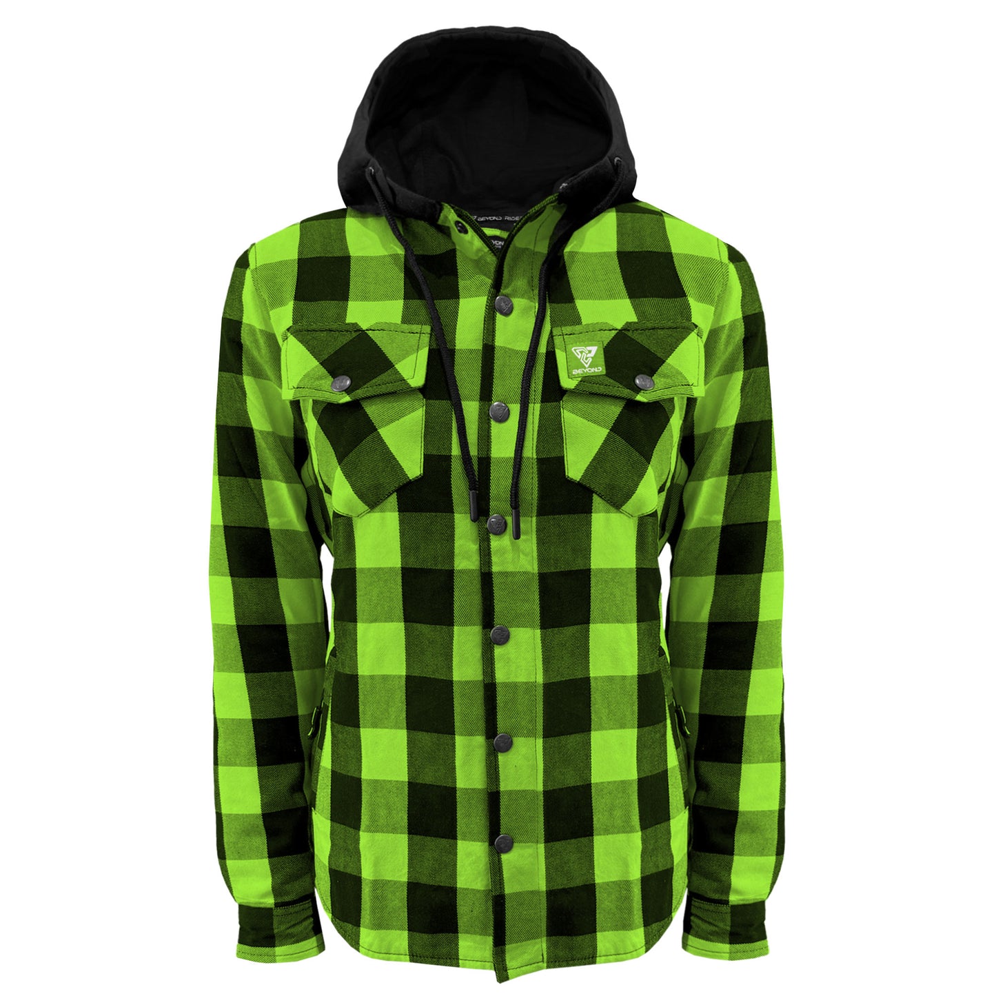 SALE Protective Flannel Hoodie for Women - Green and Black Checkered with Pads
