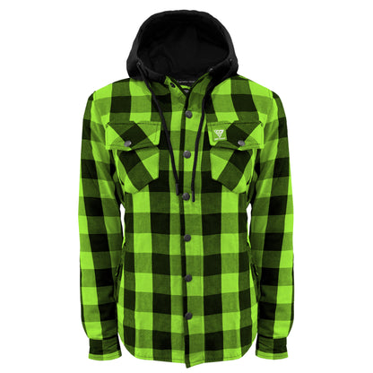 SALE Protective Flannel Hoodie for Women - Green and Black Checkered with Pads