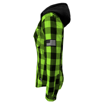 SALE Protective Flannel Hoodie for Women - Green and Black Checkered with Pads