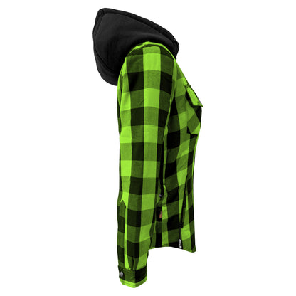 SALE Protective Flannel Hoodie for Women - Green and Black Checkered with Pads