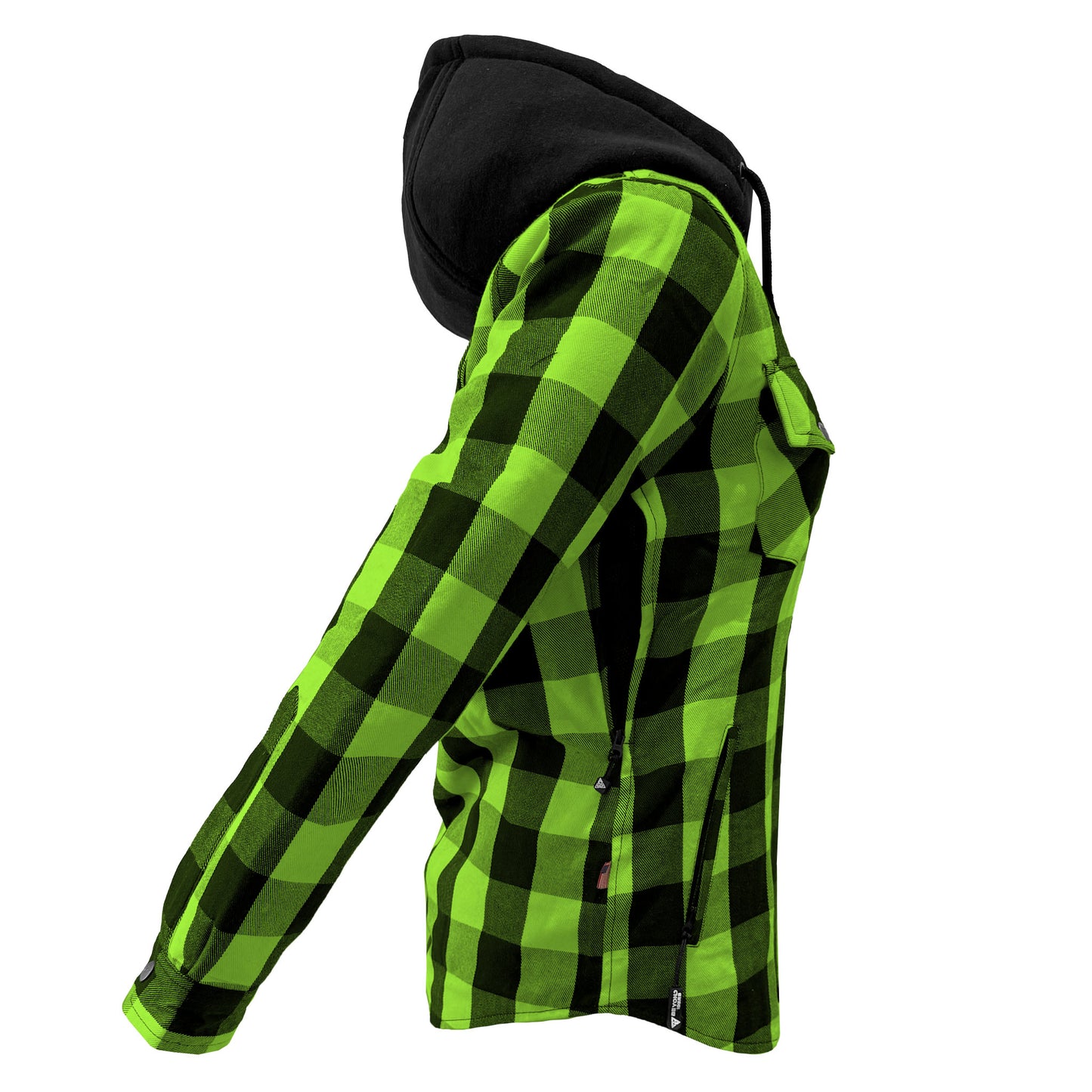 SALE Protective Flannel Hoodie for Women - Green and Black Checkered with Pads