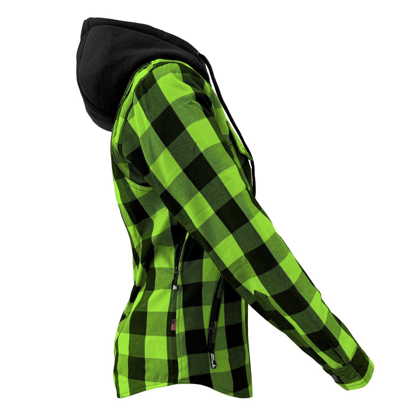 SALE Protective Flannel Hoodie for Women - Green and Black Checkered with Pads