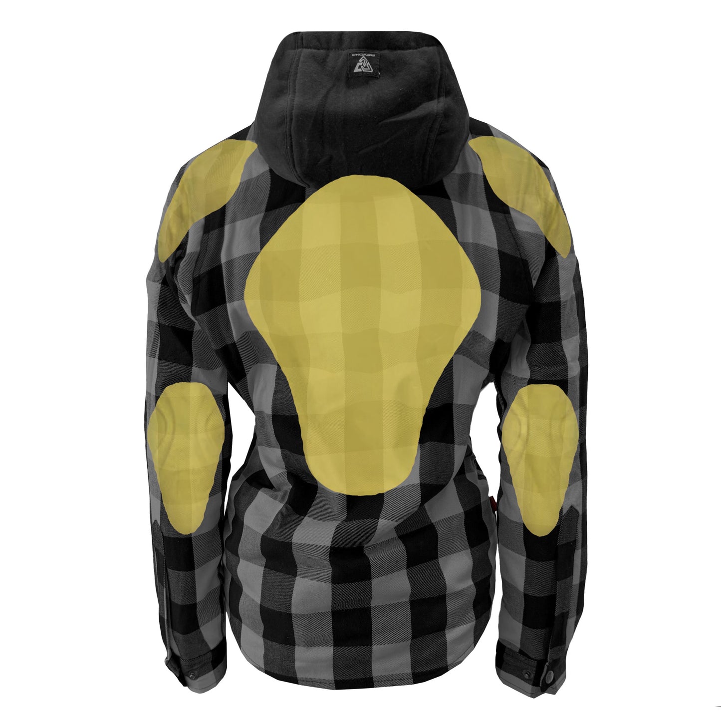 Protective Flannel Hoodie for Women - Gray and Black Checkered with Pads