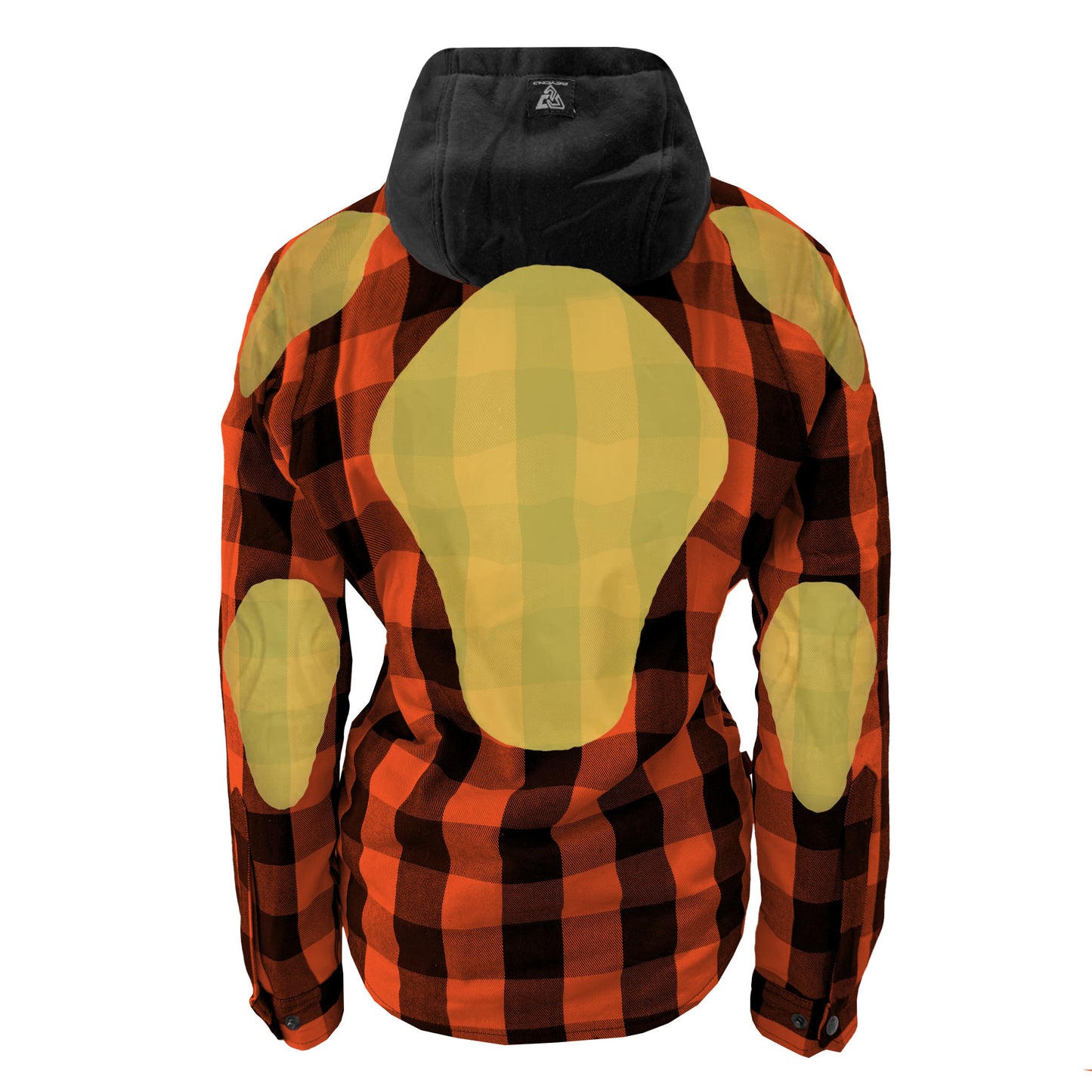 Protective Flannel Hoodie for Women - Orange and Black Checkered with Pads