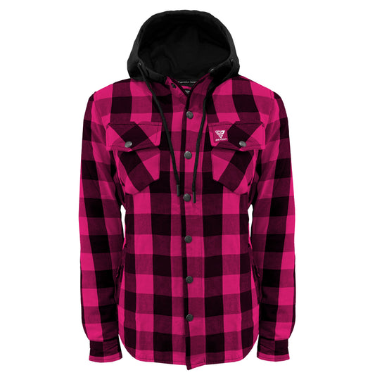 SALE Protective Flannel Hoodie for Women - Pink and Black Checkered with Pads