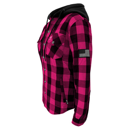 SALE Protective Flannel Hoodie for Women - Pink and Black Checkered with Pads