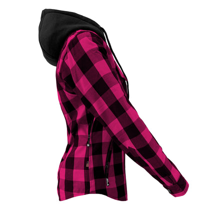 SALE Protective Flannel Hoodie for Women - Pink and Black Checkered with Pads