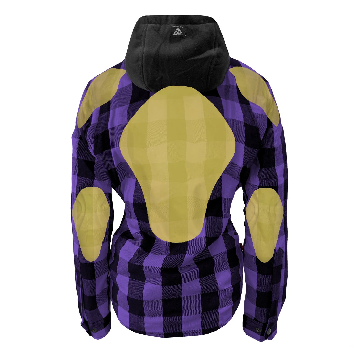 Protective Flannel Hoodie for Women - Purple and Black Checkered with Pads
