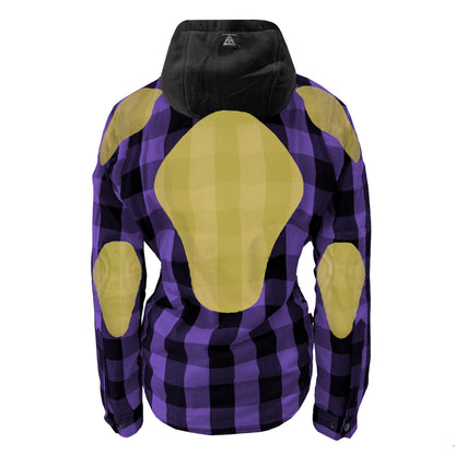 Protective Flannel Hoodie for Women - Purple and Black Checkered with Pads