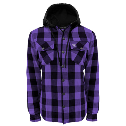 Protective Flannel Hoodie for Women - Purple and Black Checkered with Pads