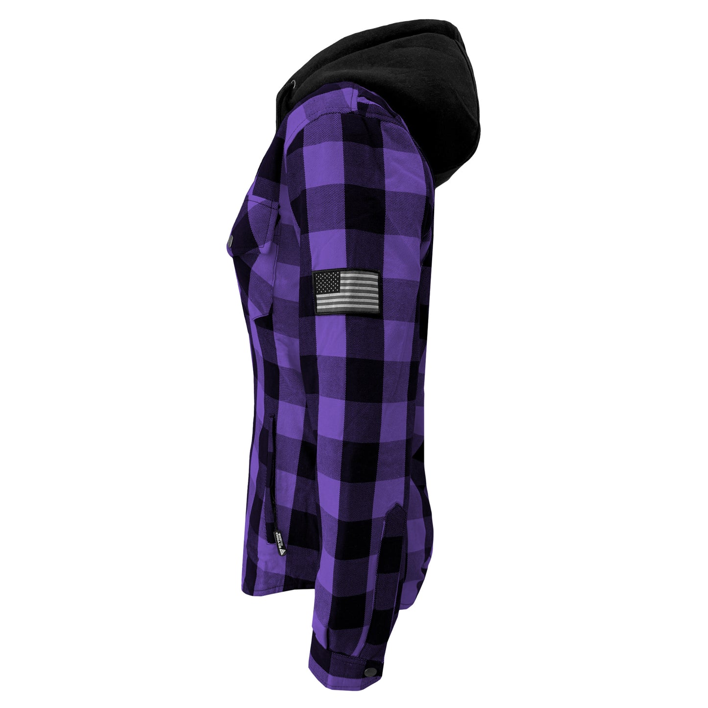 Protective Flannel Hoodie for Women - Purple and Black Checkered with Pads