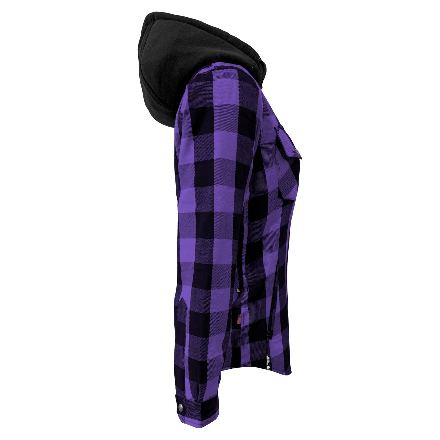 Protective Flannel Hoodie for Women - Purple and Black Checkered with Pads