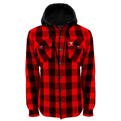 Protective Flannel Hoodie for Women - Red and Black Checkered with Pads