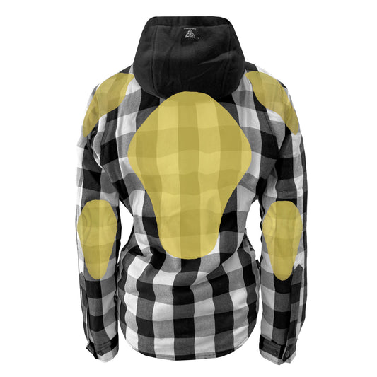 Protective Flannel Hoodie for Women - White and Black Checkered with Pads