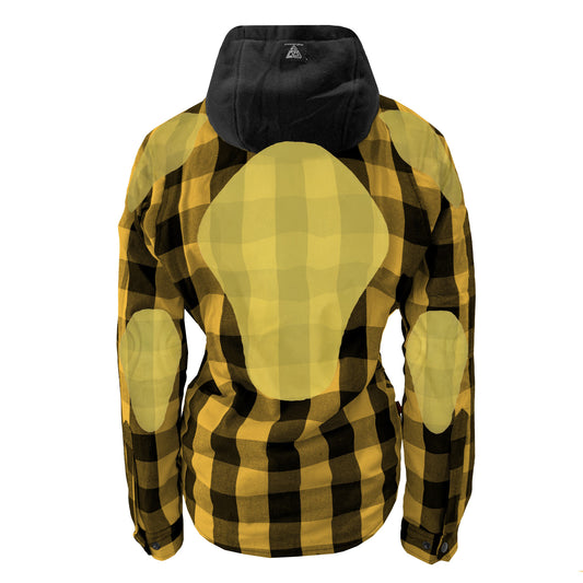 Protective Flannel Hoodie for Women - Yellow and Black Checkered with Pads