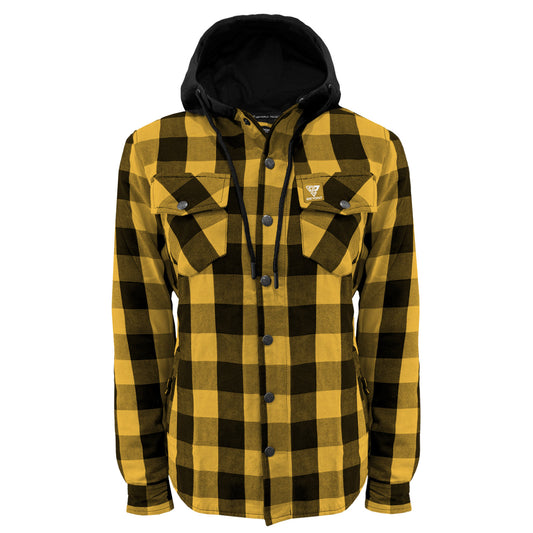 Protective Flannel Hoodie for Women - Yellow and Black Checkered with Pads
