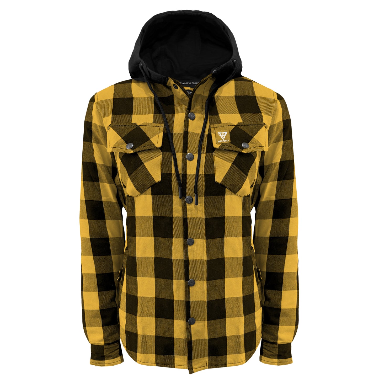Protective Flannel Hoodie for Women - Yellow and Black Checkered with Pads