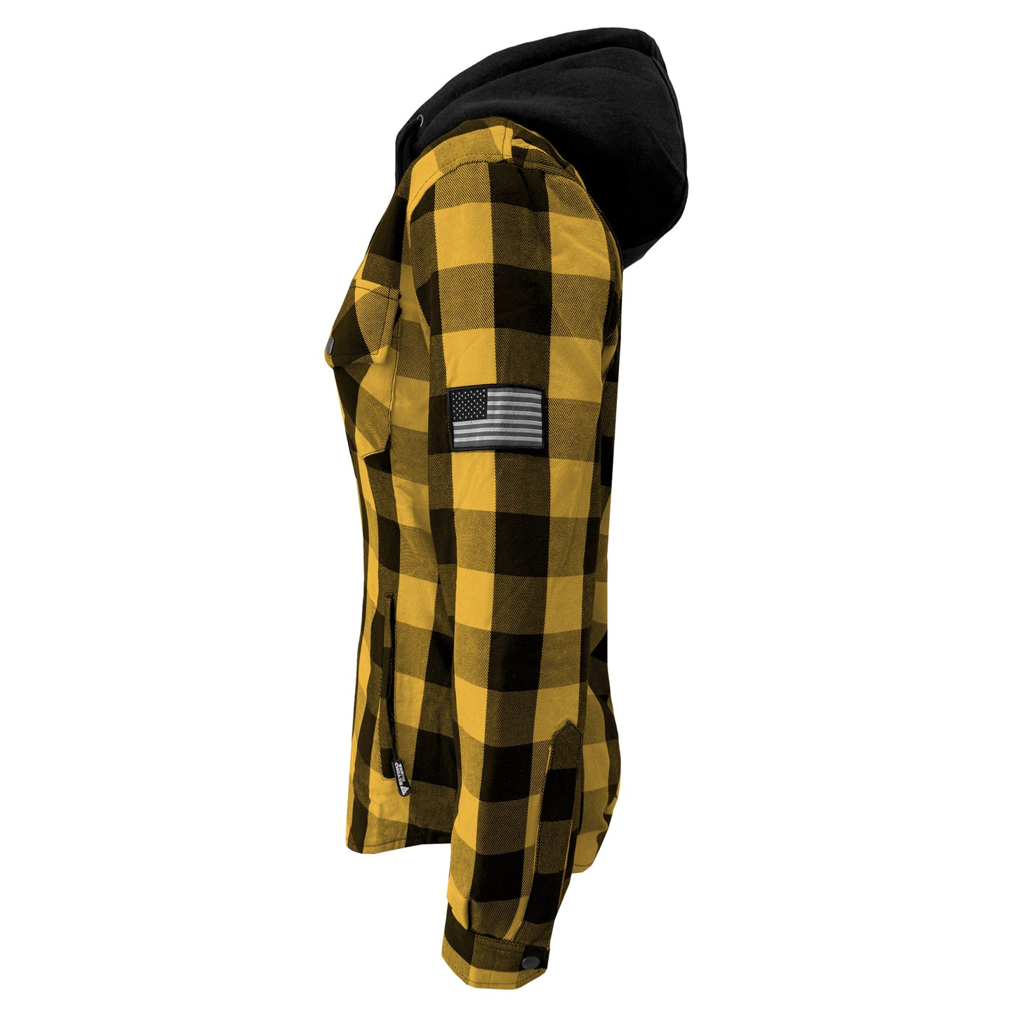 Protective Flannel Hoodie for Women - Yellow and Black Checkered with Pads