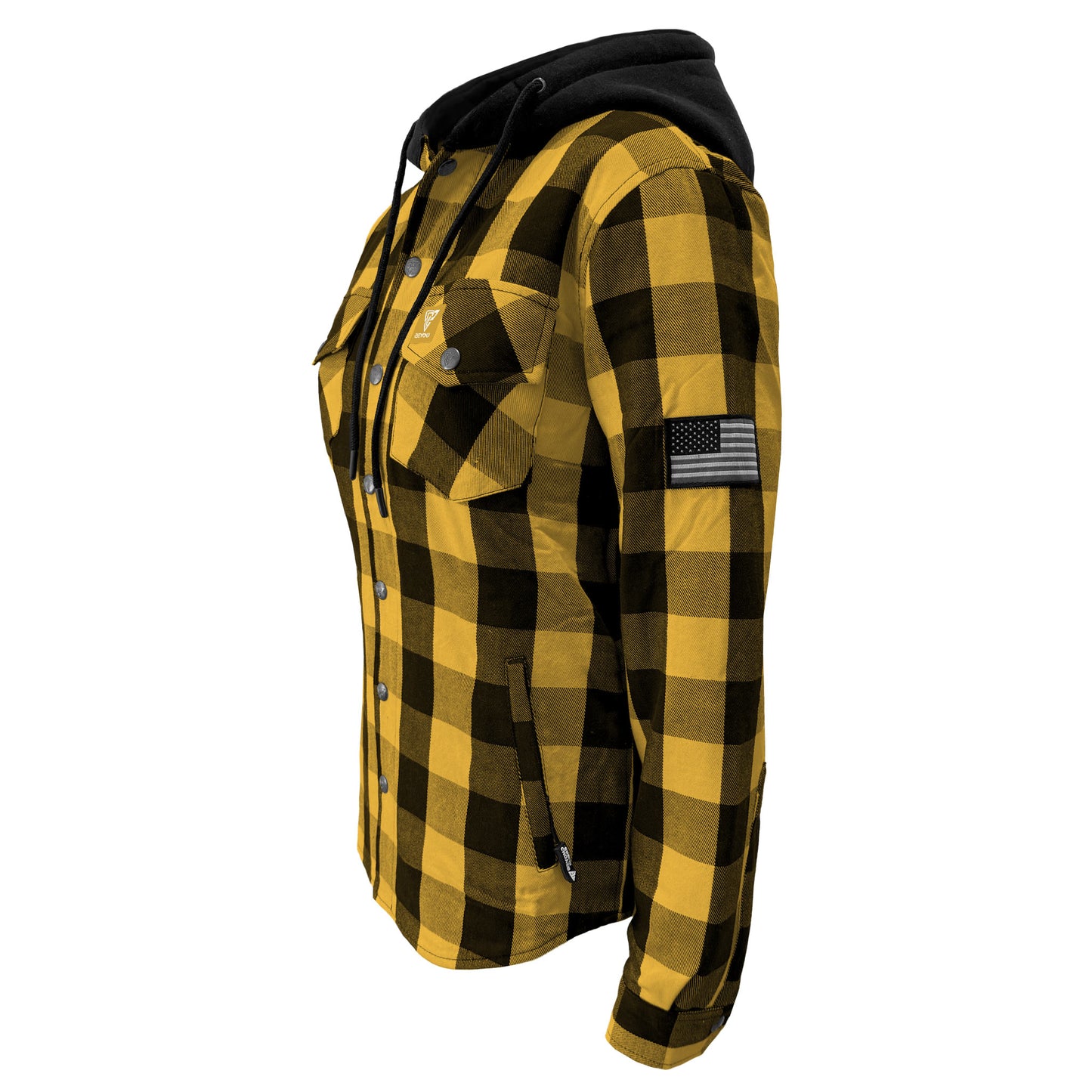 Protective Flannel Hoodie for Women - Yellow and Black Checkered with Pads