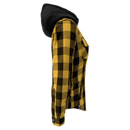 Protective Flannel Hoodie for Women - Yellow and Black Checkered with Pads
