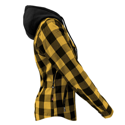 Protective Flannel Hoodie for Women - Yellow and Black Checkered with Pads