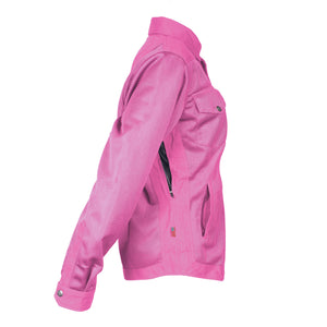 Women's-Summer-Mesh-Shirt-Pink-Solid-Right-Sleeve-Turned-Back