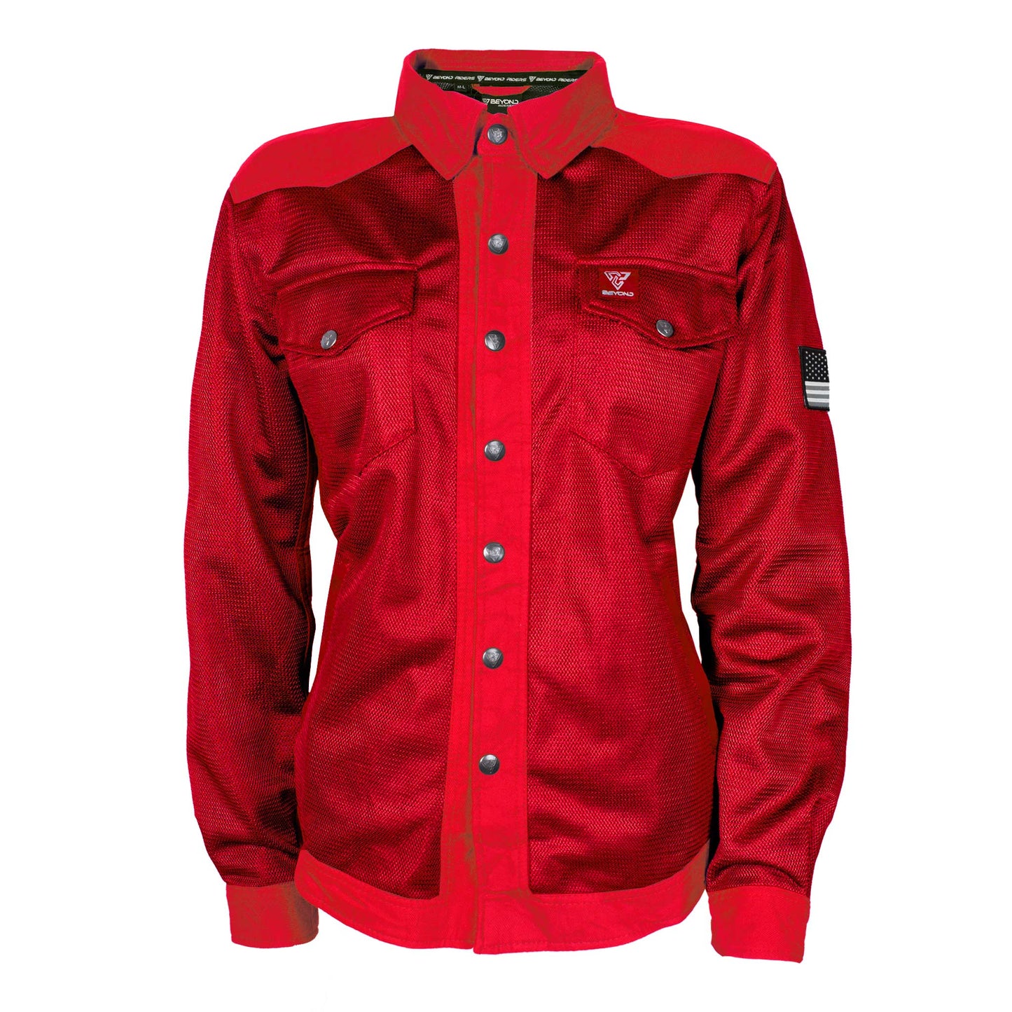 Protective Summer Mesh Shirt for Women - Red Solid with Pads