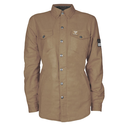 Protective Flannel Shirt for Women - Camel Solid with Pads