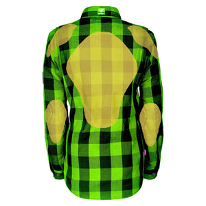 Protective Flannel Shirt for Women - Green Checkered with Pads