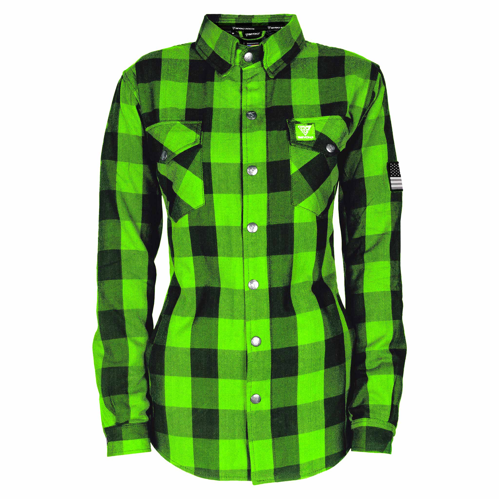 Protective Flannel Shirt for Women - Green Checkered with Pads