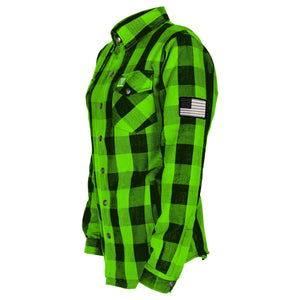 Protective Flannel Shirt for Women - Green Checkered with Pads